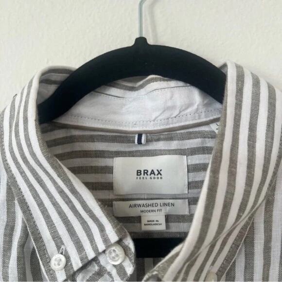 Brax Airwashed Linen Striped Modern Fit Shirt - Picture 7 of 9